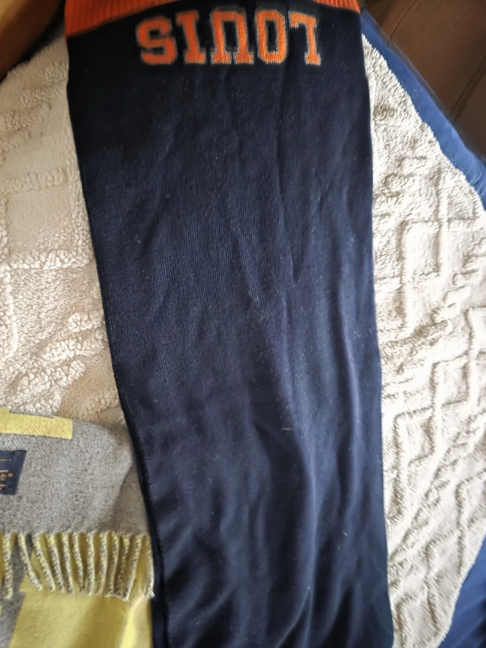 Louis Vuitton Navy and Orange Knit Logo Scarf